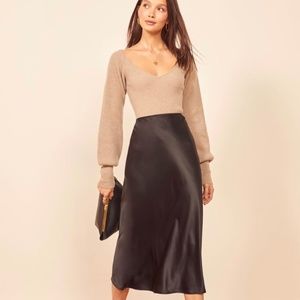Silk black midi skirt